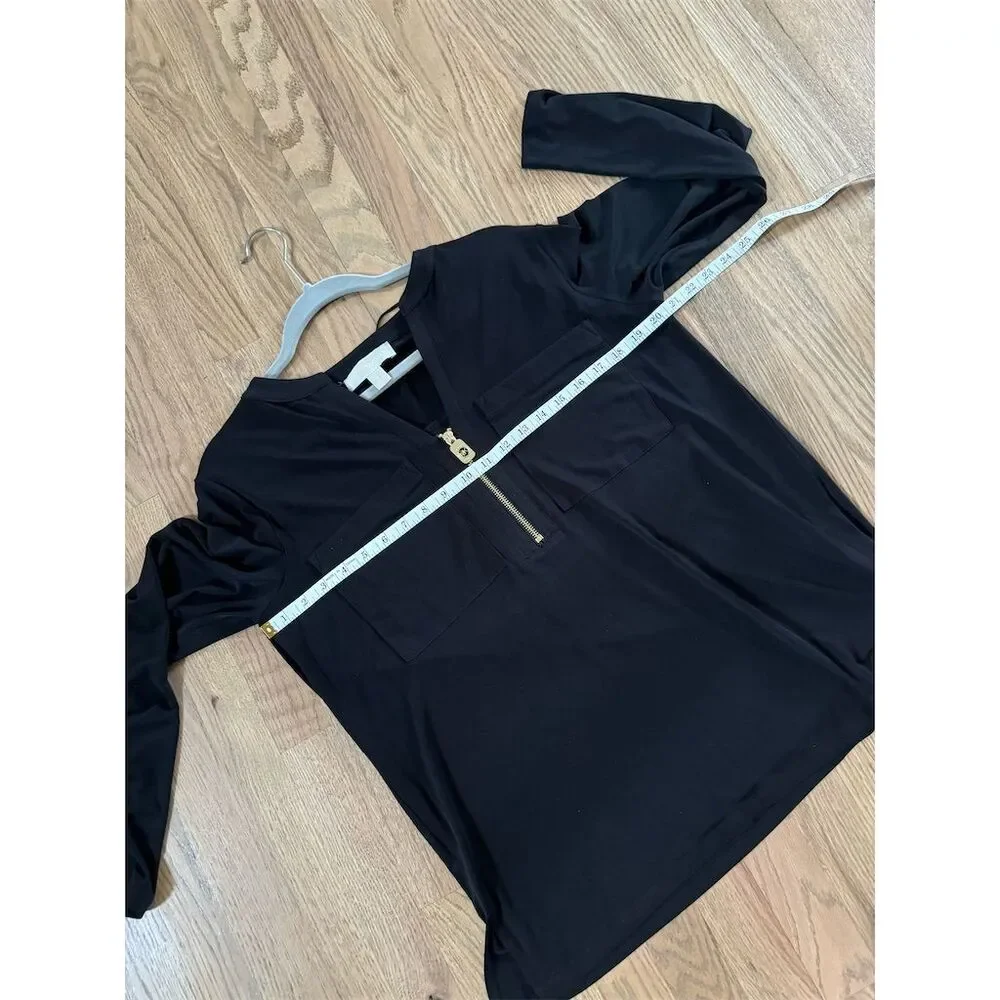 Michael Kors Black Long-Sleeve Zip Pullover Blouse